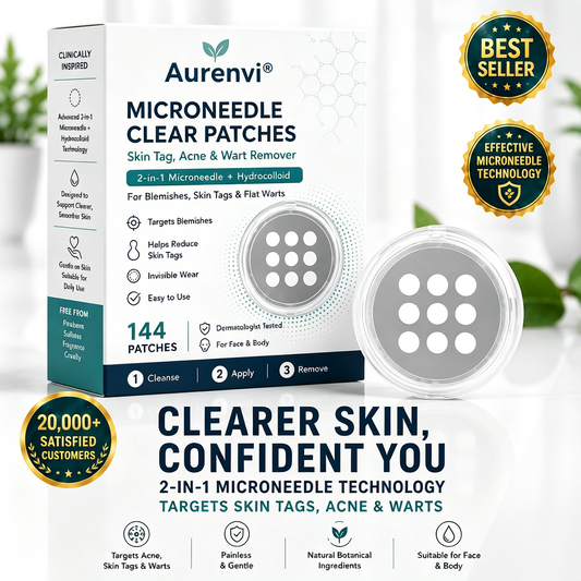 ✨2-in-1 Microneedle & Hydrocolloid Patch🍀| Removes Raised Moles, Acne, Flat Warts & Skin Tags | Helps Improve Wrinkles, Scars & Blemishes | Invisible Patches for Face & Body